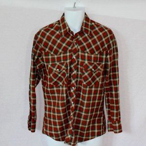 FRONTIERS Men's Size M SHIRT Pearl Snap Plaid Shirt Red & Green